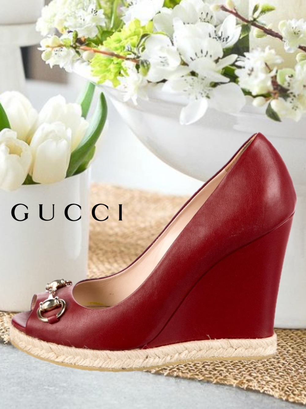 AUTHENTIC GUCCI LEATHER HORSEBIT WEDGES
